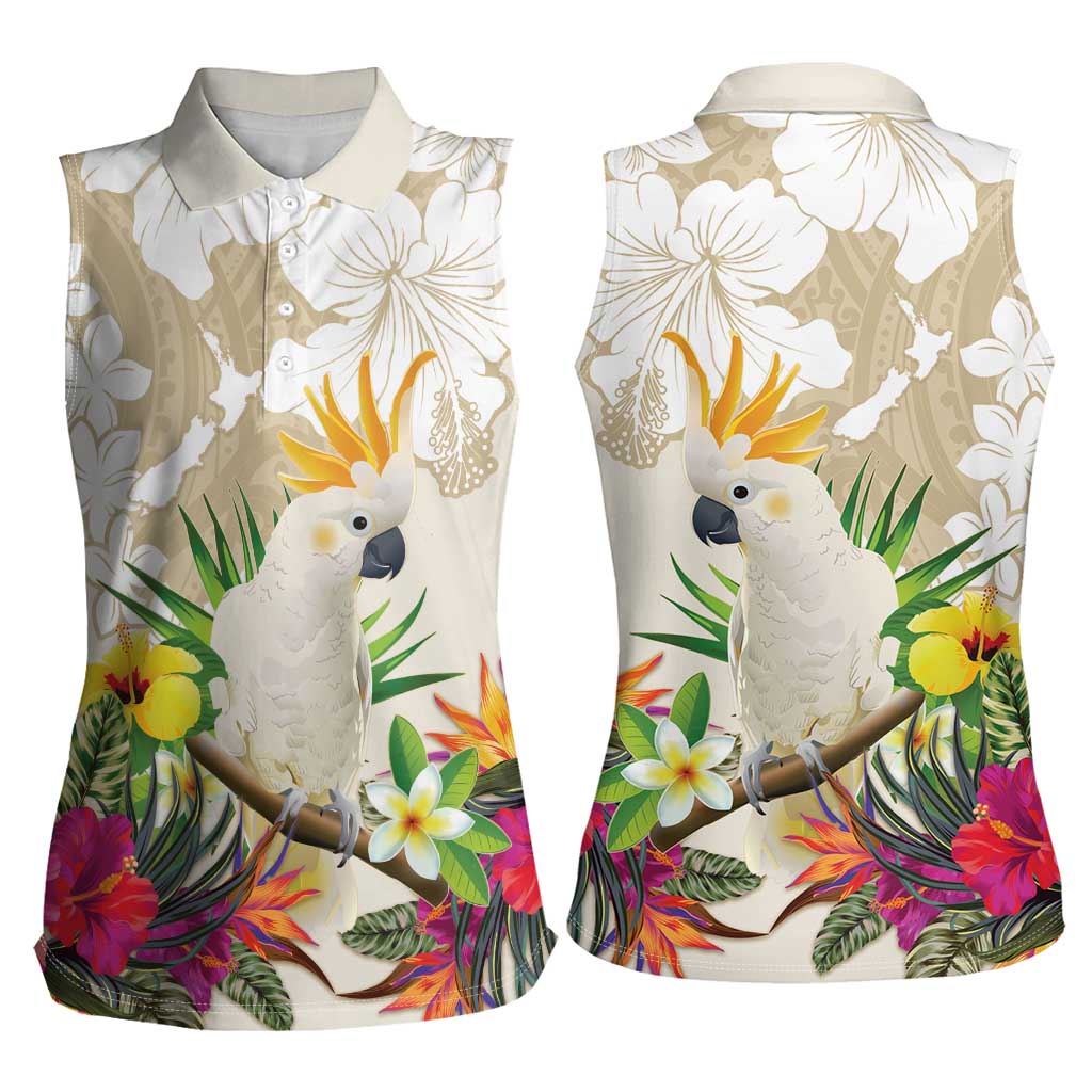 New Zealand Cacatua Galerita Women Sleeveless Polo Shirt Aotearoa Cockatoo Tropical Flowers