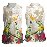 New Zealand Cacatua Galerita Women Sleeveless Polo Shirt Aotearoa Cockatoo Tropical Flowers