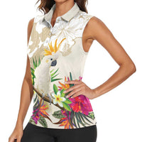 New Zealand Cacatua Galerita Women Sleeveless Polo Shirt Aotearoa Cockatoo Tropical Flowers