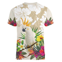 New Zealand Cacatua Galerita Women V-Neck T-Shirt Aotearoa Cockatoo Tropical Flowers