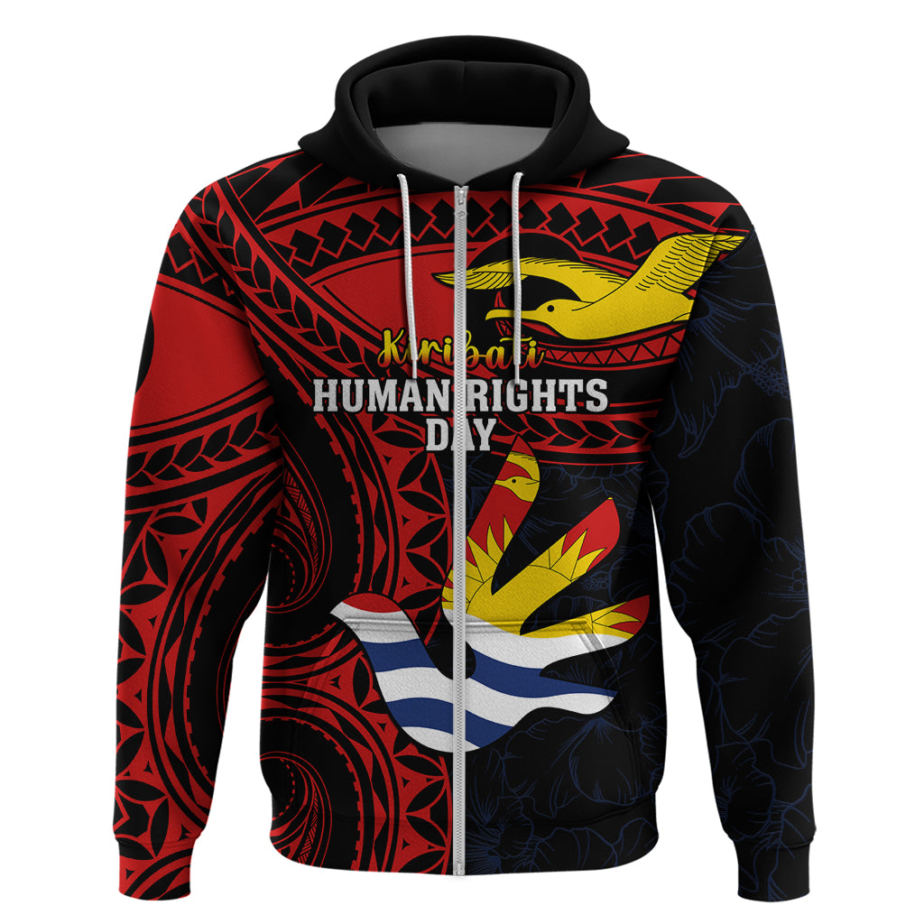 Personalised Kiribati Human Rights Day Hoodie Coat Of Arms With Polynesian Tropical Flowers LT14 - Polynesian Pride