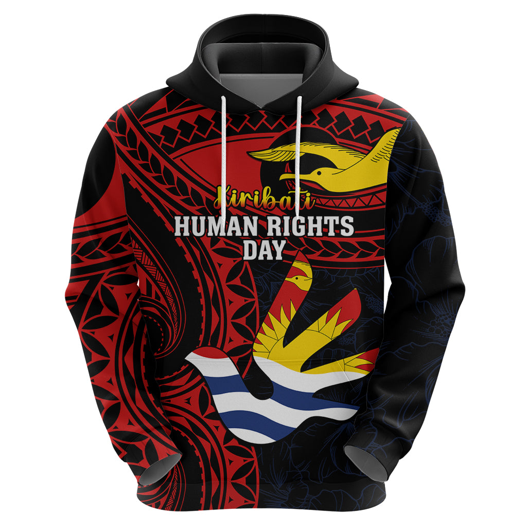 Personalised Kiribati Human Rights Day Hoodie Coat Of Arms With Polynesian Tropical Flowers LT14 - Polynesian Pride