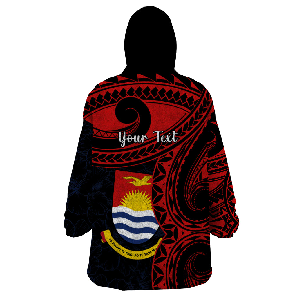 Personalised Kiribati Human Rights Day Wearable Blanket Hoodie Coat Of Arms With Polynesian Tropical Flowers LT14 - Polynesian Pride