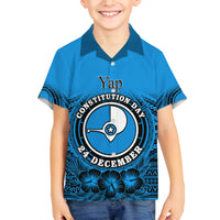 Personalised Yap Constitution Day Family Matching Off Shoulder Long Sleeve Dress and Hawaiian Shirt FSM Seal Happy 24 December LT14 Son's Shirt Blue - Polynesian Pride