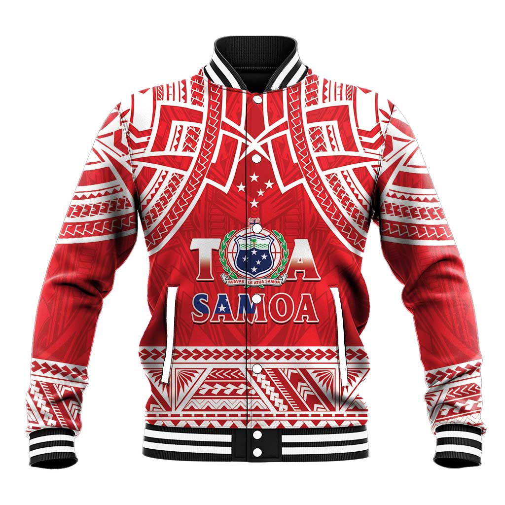 Samoa Rugby Custom Baseball Jacket Toa Samoa Pacific Sporty Red - Polynesian Pride