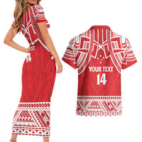 Samoa Rugby Custom Couples Matching Short Sleeve Bodycon Dress and Hawaiian Shirt Toa Samoa Pacific Sporty Red - Polynesian Pride