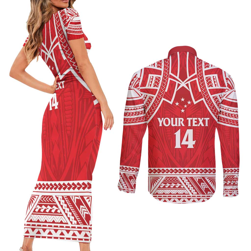 Samoa Rugby Custom Couples Matching Short Sleeve Bodycon Dress and Long Sleeve Button Shirt Toa Samoa Pacific Sporty Red - Polynesian Pride