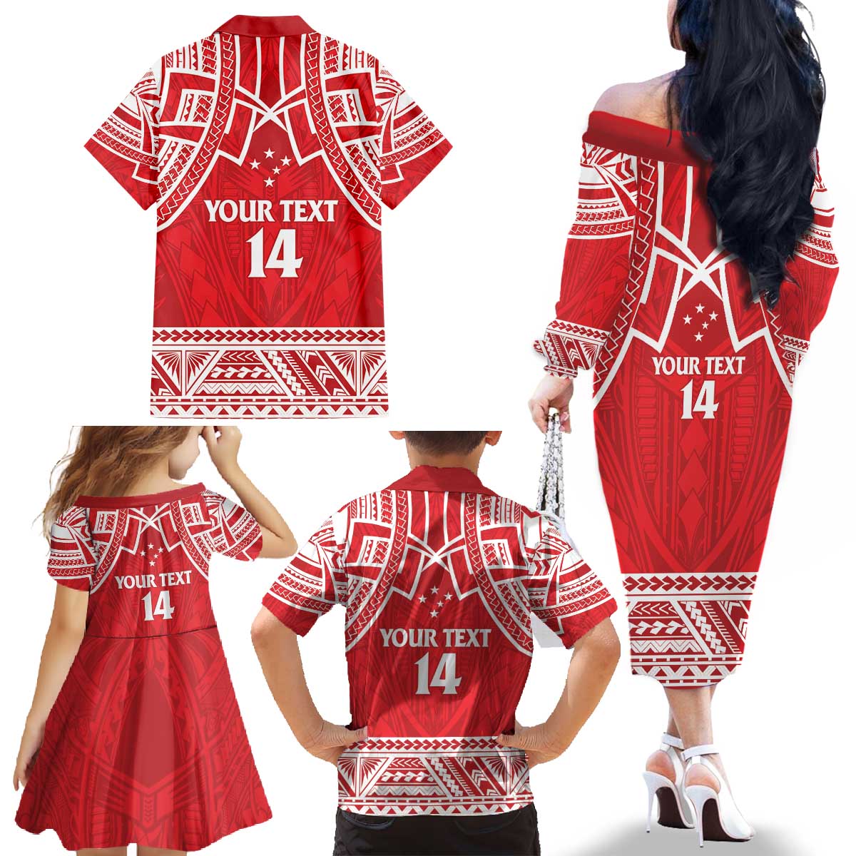 Samoa Rugby Custom Family Matching Off The Shoulder Long Sleeve Dress and Hawaiian Shirt Toa Samoa Pacific Sporty Red - Polynesian Pride