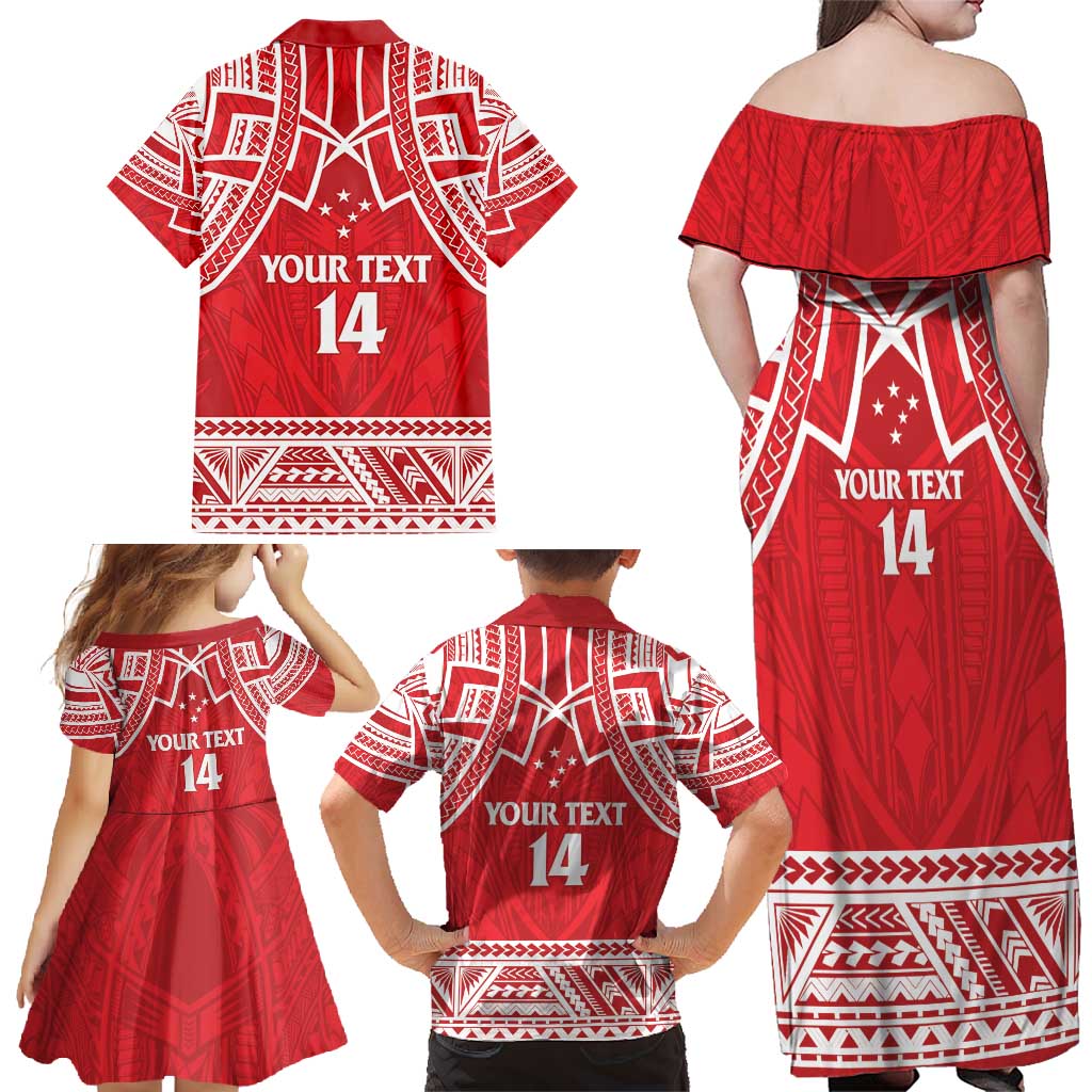 Samoa Rugby Custom Family Matching Off Shoulder Maxi Dress and Hawaiian Shirt Toa Samoa Pacific Sporty Red - Polynesian Pride