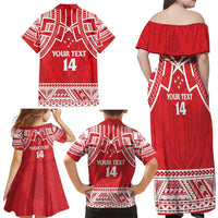Samoa Rugby Custom Family Matching Off Shoulder Maxi Dress and Hawaiian Shirt Toa Samoa Pacific Sporty Red - Polynesian Pride