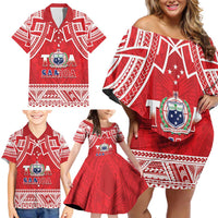 Samoa Rugby Custom Family Matching Off Shoulder Short Dress and Hawaiian Shirt Toa Samoa Pacific Sporty Red - Polynesian Pride