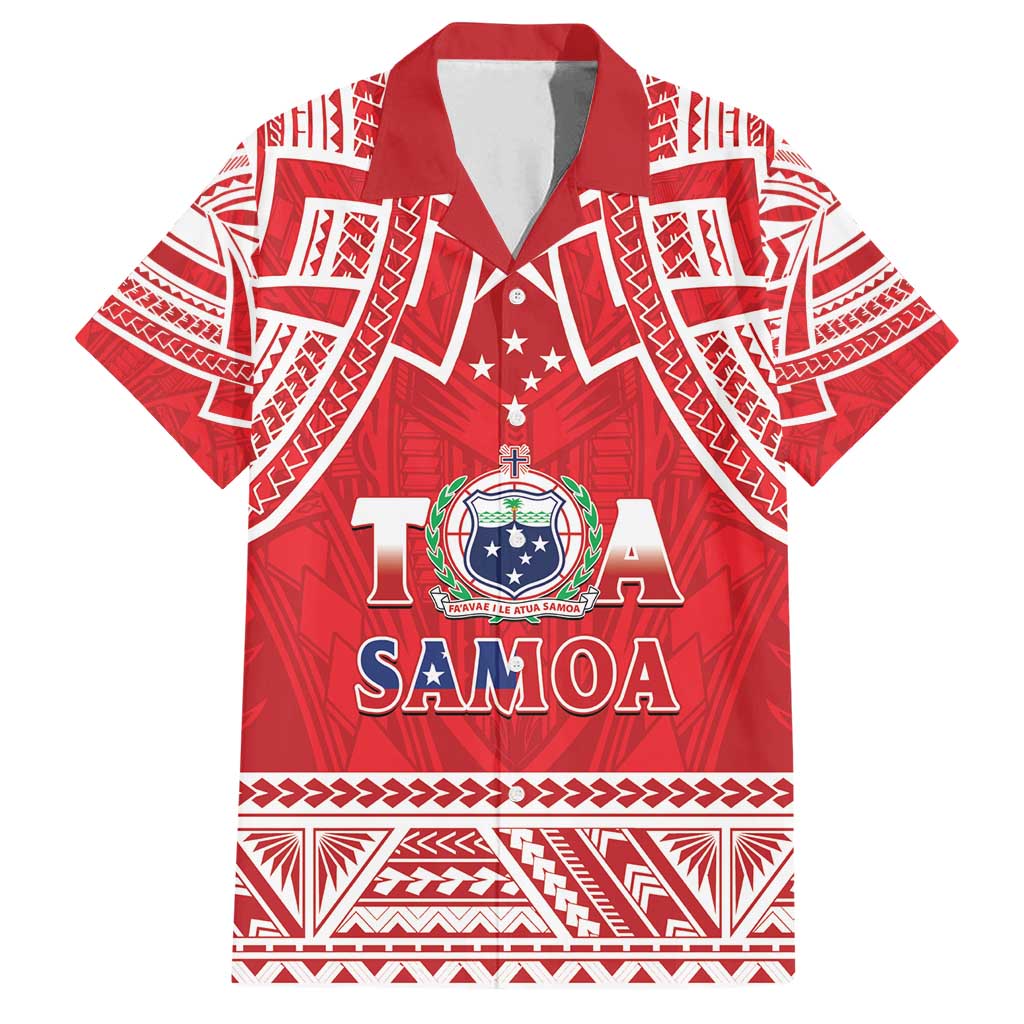Samoa Rugby Custom Family Matching Off Shoulder Short Dress and Hawaiian Shirt Toa Samoa Pacific Sporty Red - Polynesian Pride