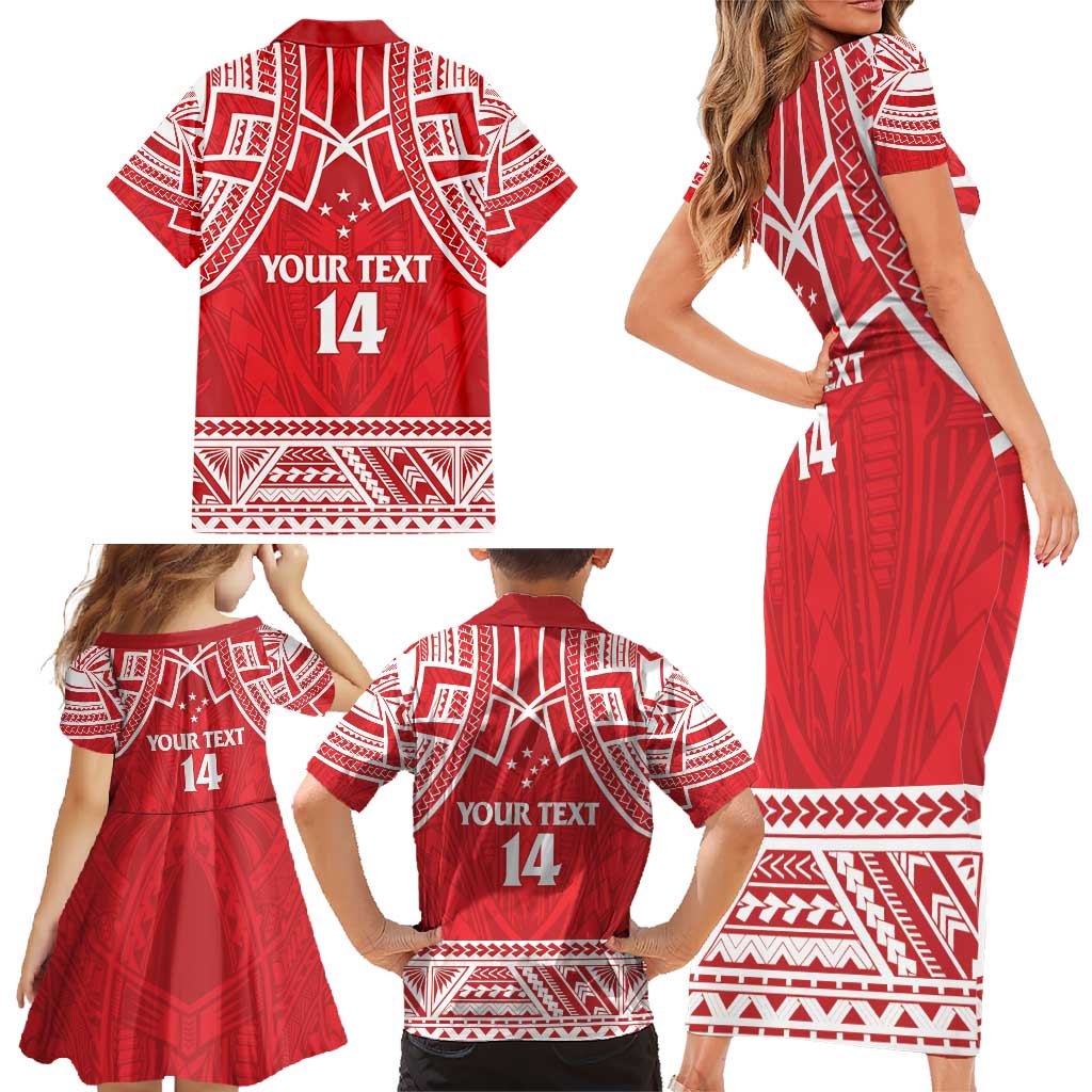 Samoa Rugby Custom Family Matching Short Sleeve Bodycon Dress and Hawaiian Shirt Toa Samoa Pacific Sporty Red - Polynesian Pride