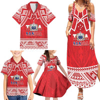 Samoa Rugby Custom Family Matching Summer Maxi Dress and Hawaiian Shirt Toa Samoa Pacific Sporty Red - Polynesian Pride
