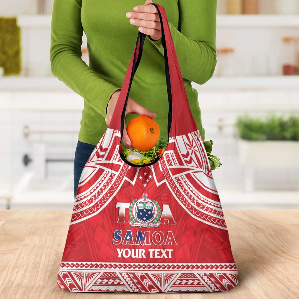 Samoa Rugby Custom Grocery Bag Toa Samoa Pacific Sporty Red - Polynesian Pride