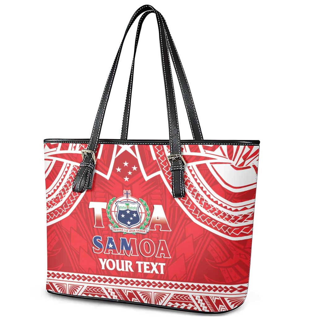 Samoa Rugby Custom Leather Tote Bag Toa Samoa Pacific Sporty Red - Polynesian Pride