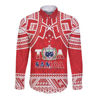 Samoa Rugby Custom Long Sleeve Button Shirt Toa Samoa Pacific Sporty Red - Polynesian Pride
