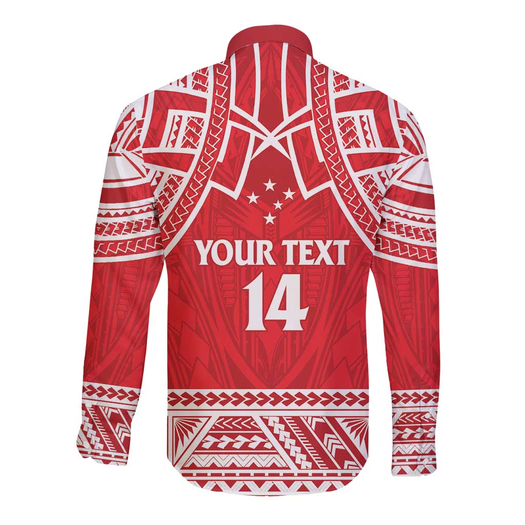 Samoa Rugby Custom Long Sleeve Button Shirt Toa Samoa Pacific Sporty Red - Polynesian Pride