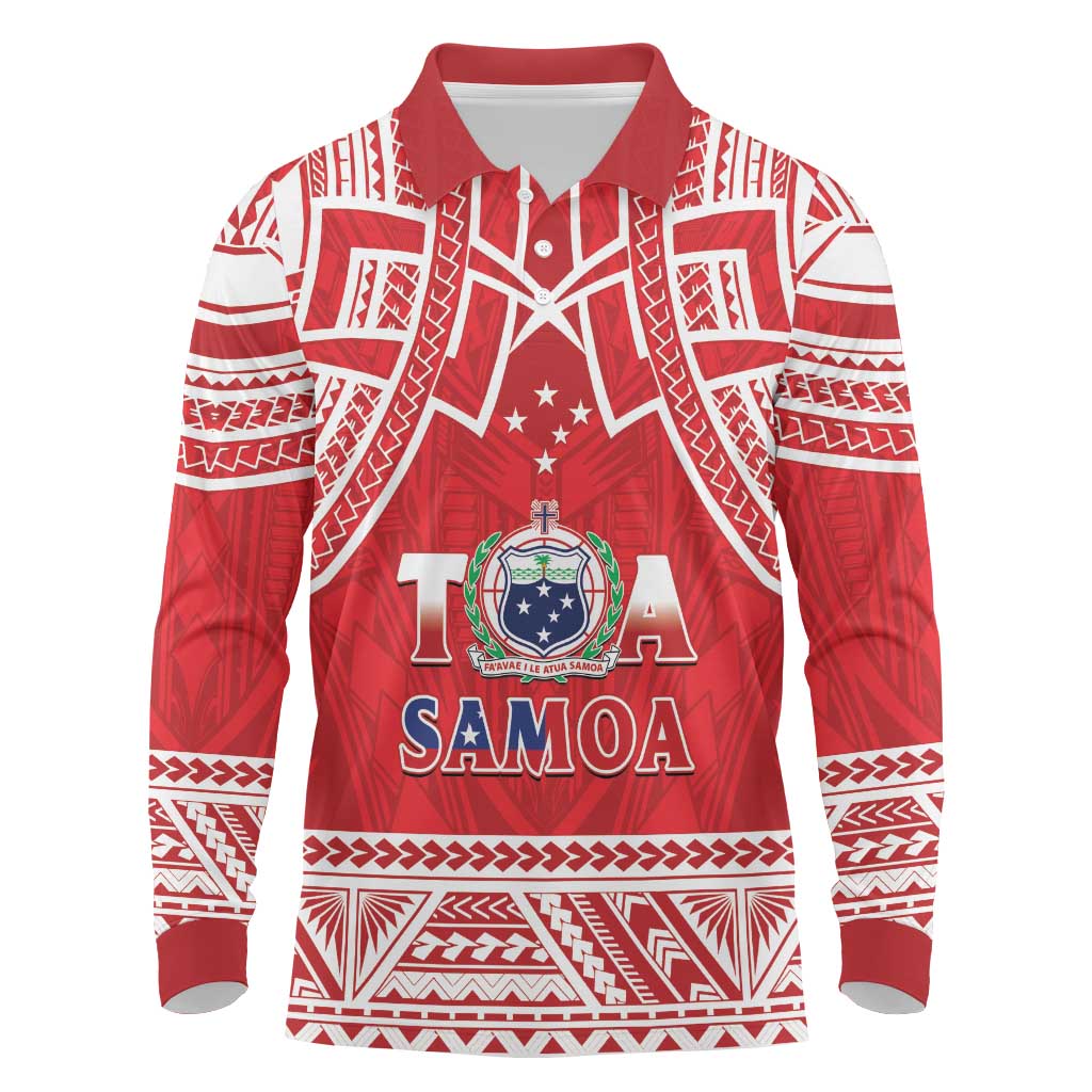Samoa Rugby Custom Long Sleeve Polo Shirt Toa Samoa Pacific Sporty Red - Polynesian Pride