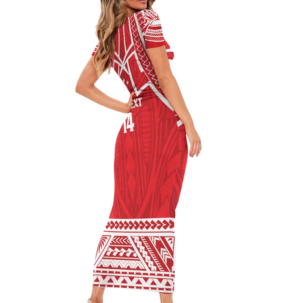 Samoa Rugby Custom Short Sleeve Bodycon Dress Toa Samoa Pacific Sporty Red - Polynesian Pride