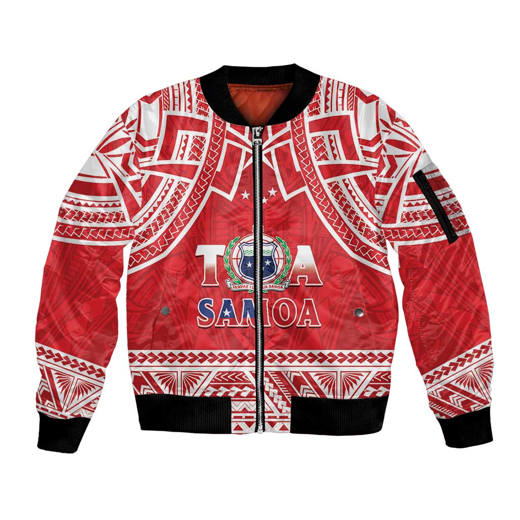 Samoa Rugby Custom Sleeve Zip Bomber Jacket Toa Samoa Pacific Sporty Red - Polynesian Pride