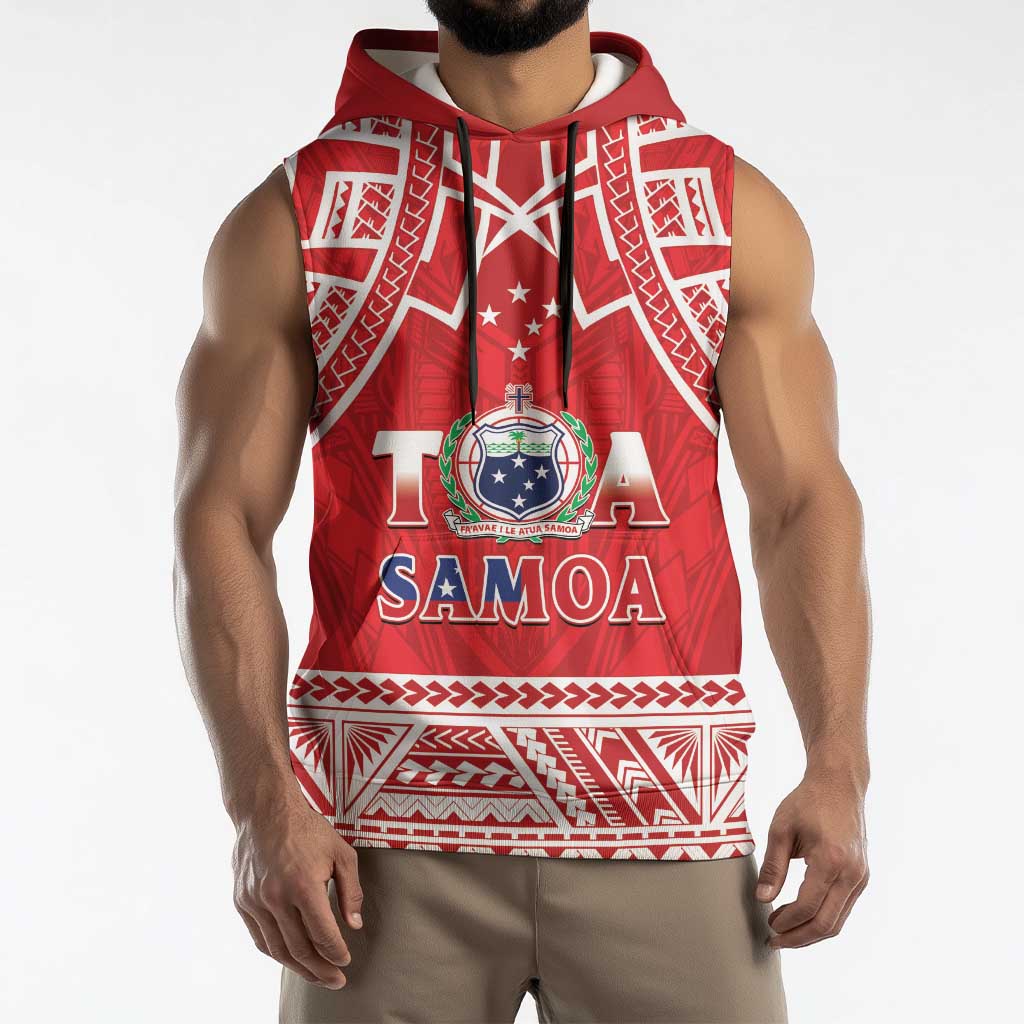 Samoa Rugby Custom Sleeveless Hoodie Toa Samoa Pacific Sporty Red - Polynesian Pride