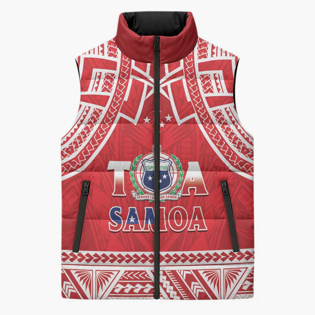 Samoa Rugby Custom Sleeveless Puffer Jacket Toa Samoa Pacific Sporty Red - Polynesian Pride