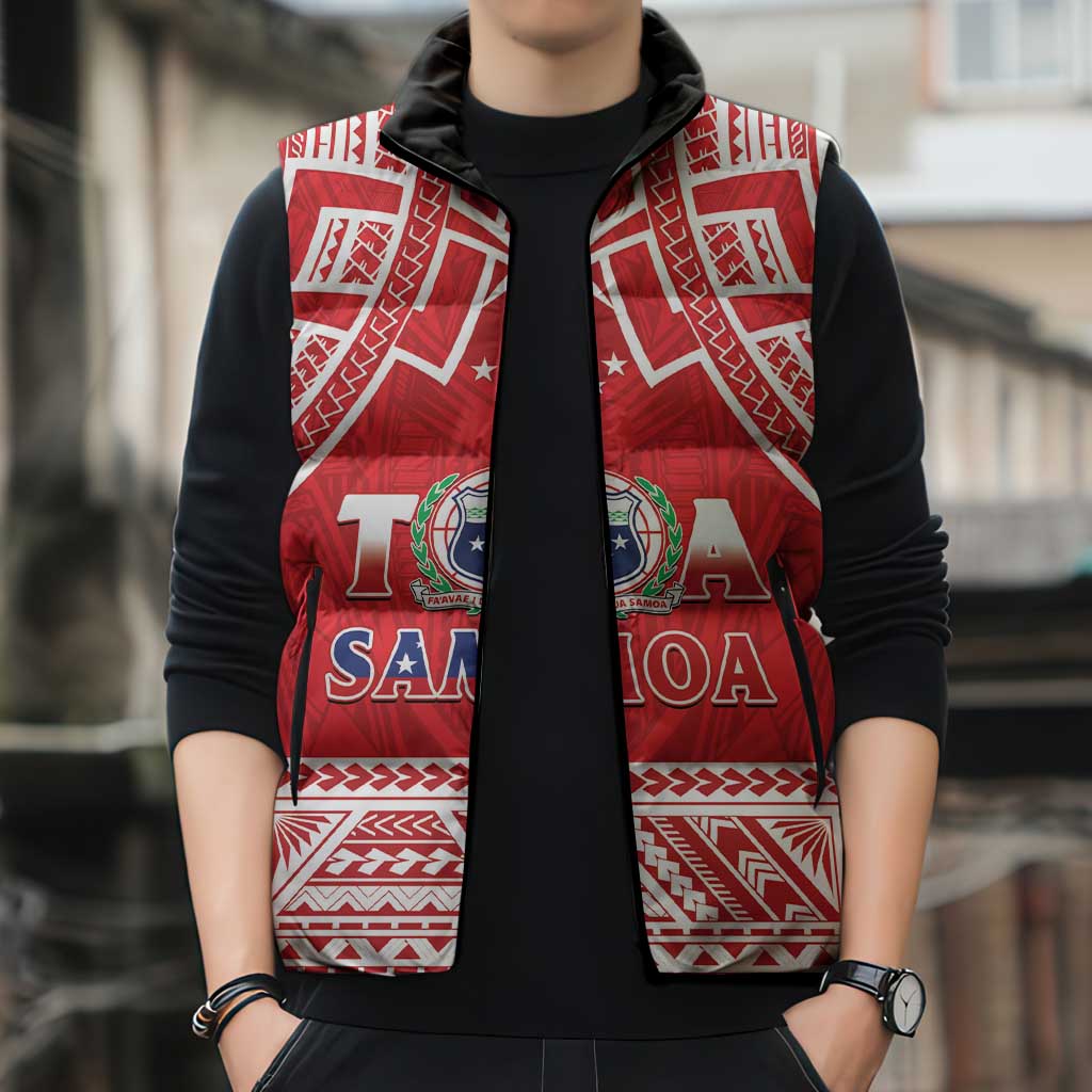 Samoa Rugby Custom Sleeveless Puffer Jacket Toa Samoa Pacific Sporty Red - Polynesian Pride