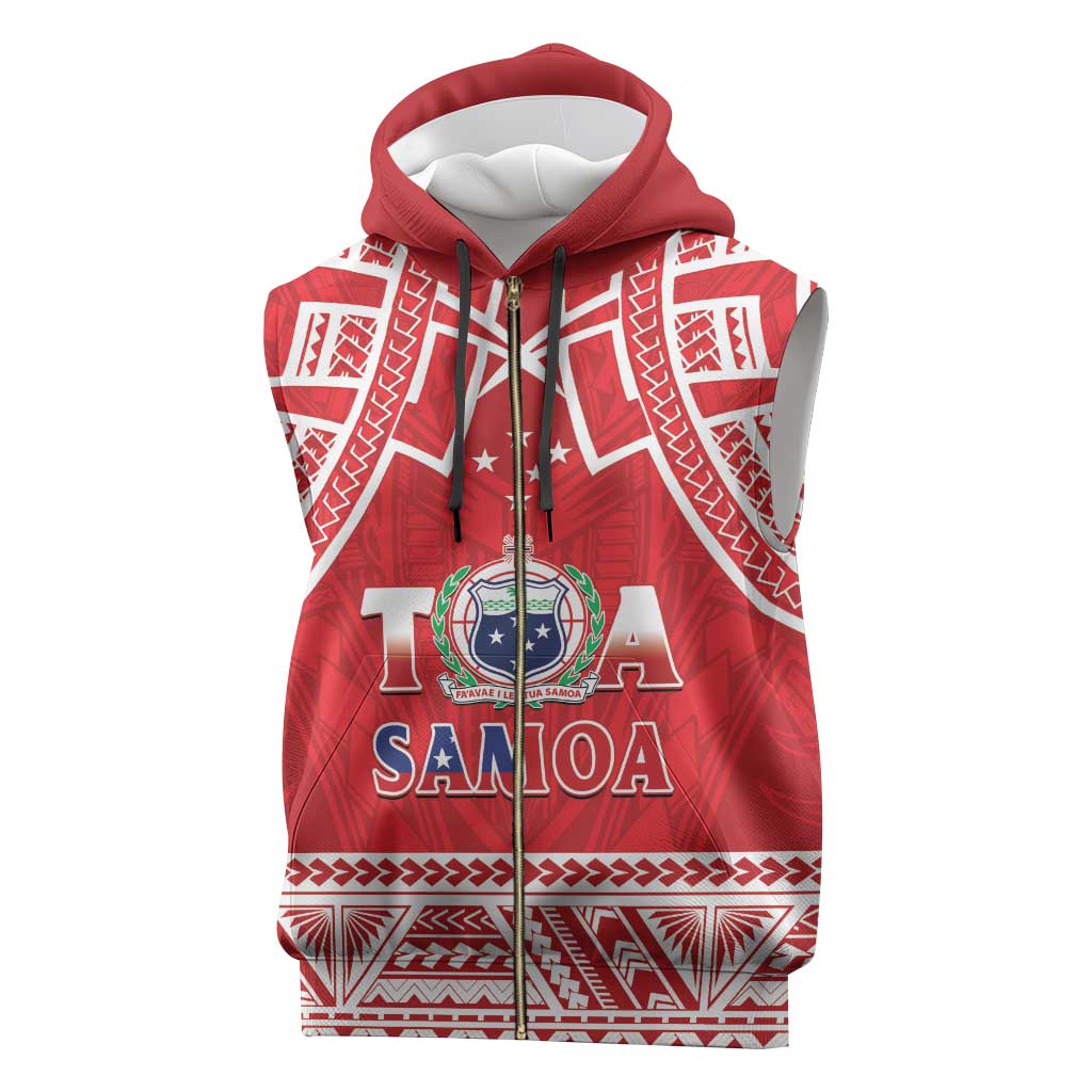 Samoa Rugby Custom Sleeveless Zip Hoodie Toa Samoa Pacific Sporty Red - Polynesian Pride