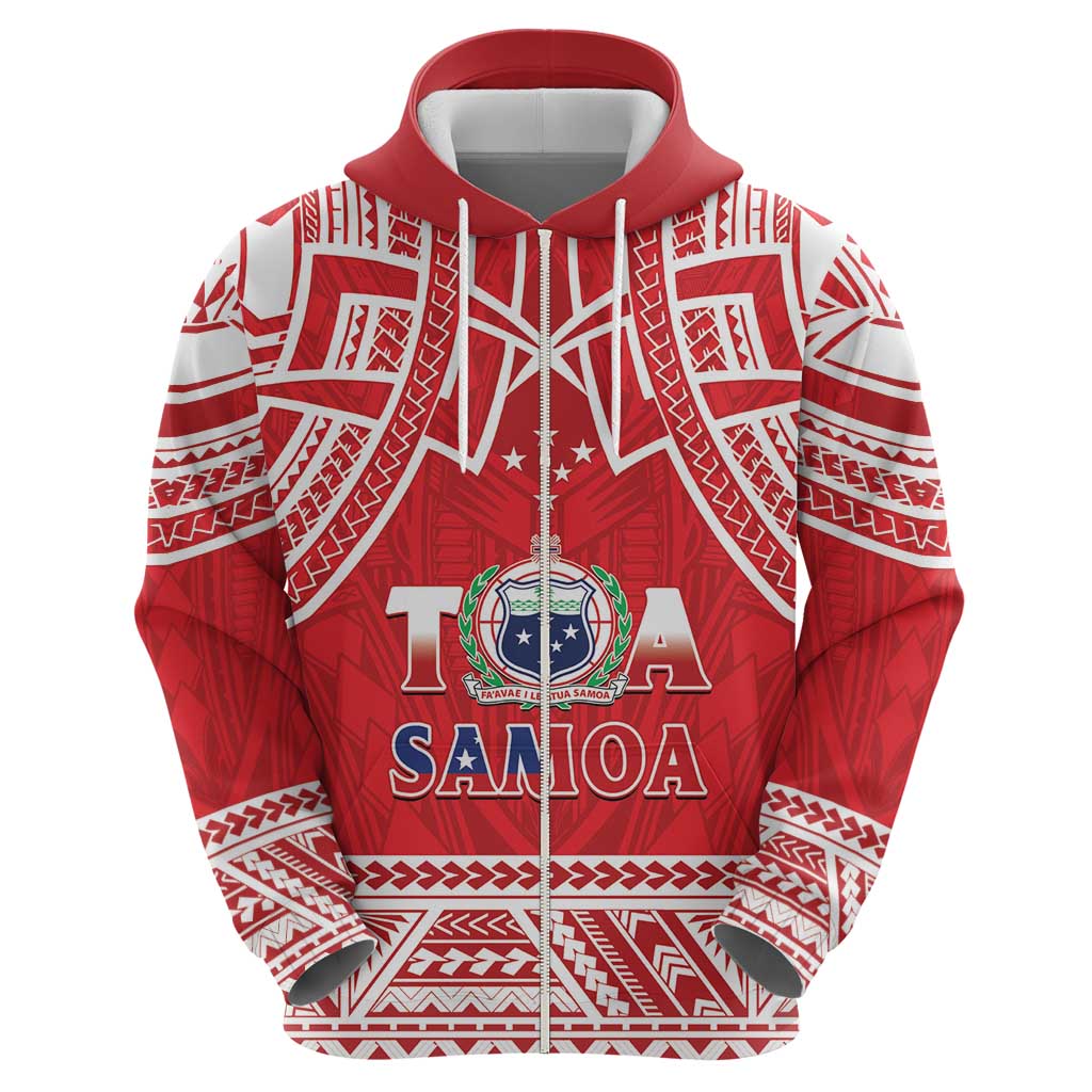 Samoa Rugby Custom Zip Hoodie Toa Samoa Pacific Sporty Red - Polynesian Pride