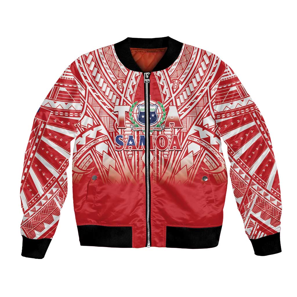Toa Samoa Rugby Custom Bomber Jacket Samoa mo Samoa Polynesian Pacific Red - Polynesian Pride