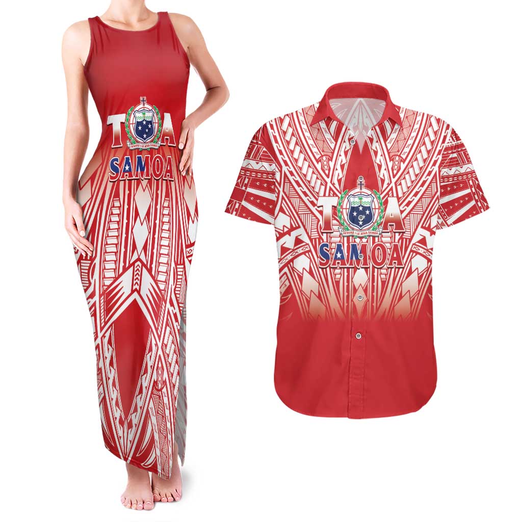 Toa Samoa Rugby Custom Couples Matching Tank Maxi Dress and Hawaiian Shirt Samoa mo Samoa Polynesian Pacific Red - Polynesian Pride
