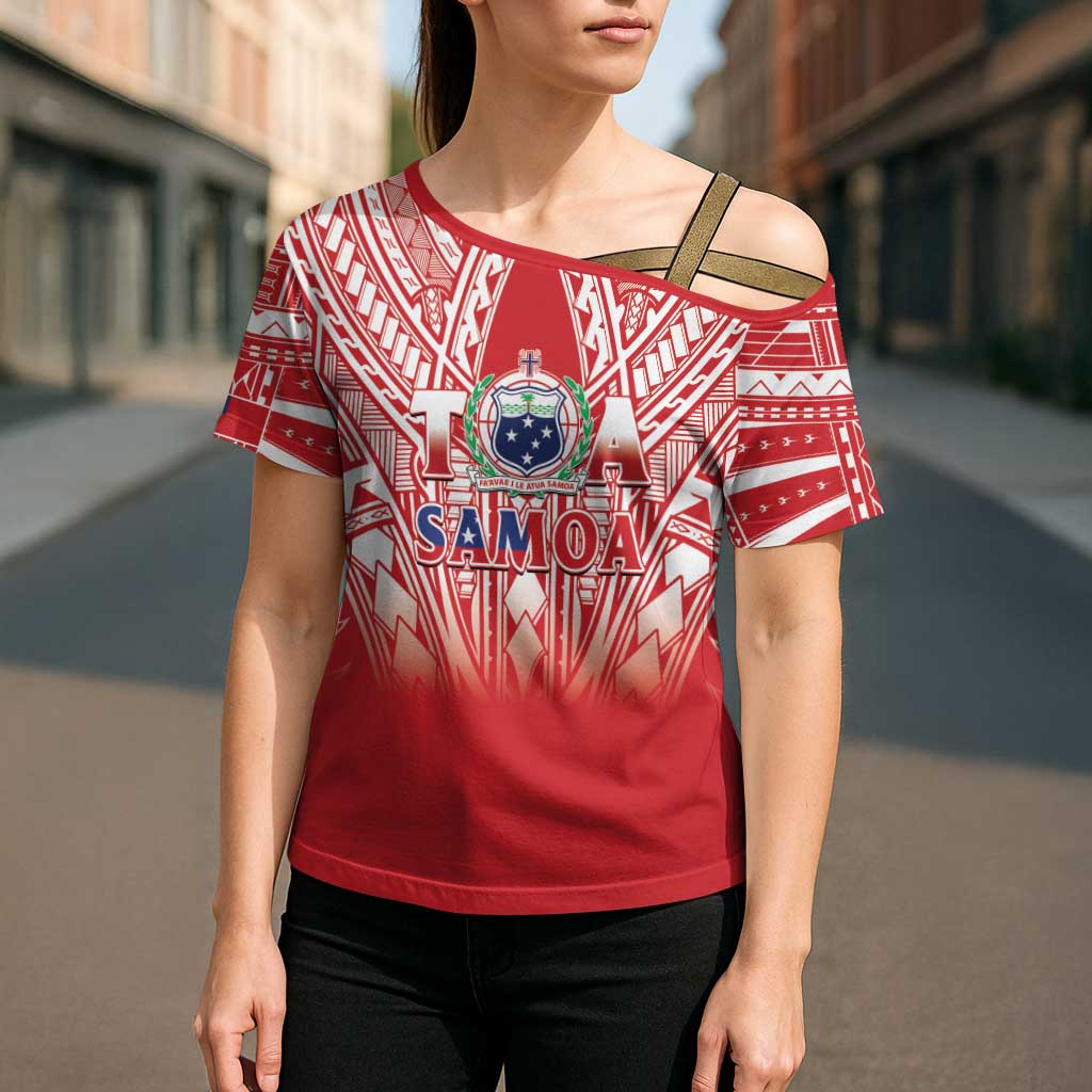 Toa Samoa Rugby Custom Cross Shoulder Shirt Samoa mo Samoa Polynesian Pacific Red - Polynesian Pride