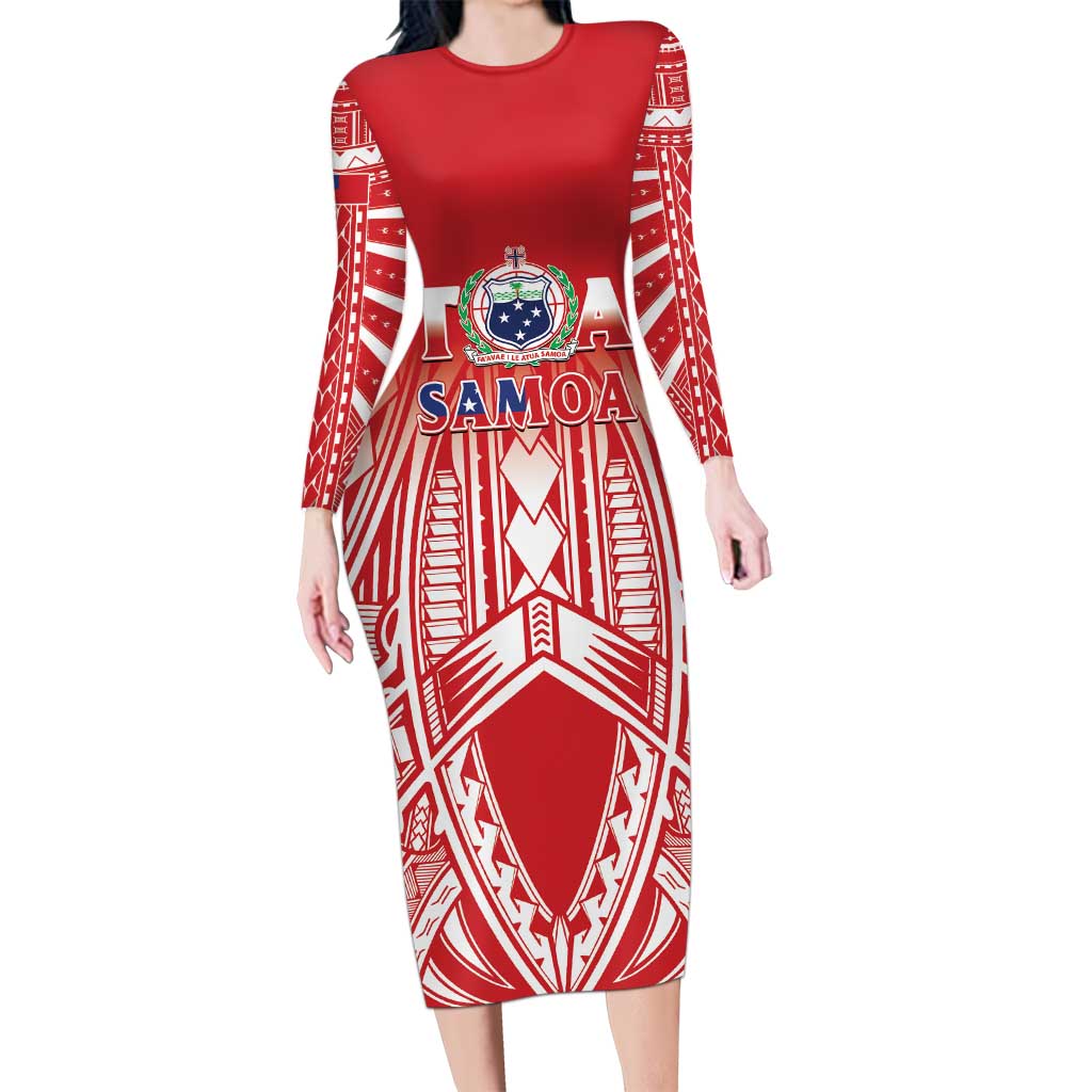 Toa Samoa Rugby Custom Family Matching Long Sleeve Bodycon Dress and Hawaiian Shirt Samoa mo Samoa Polynesian Pacific Red - Polynesian Pride