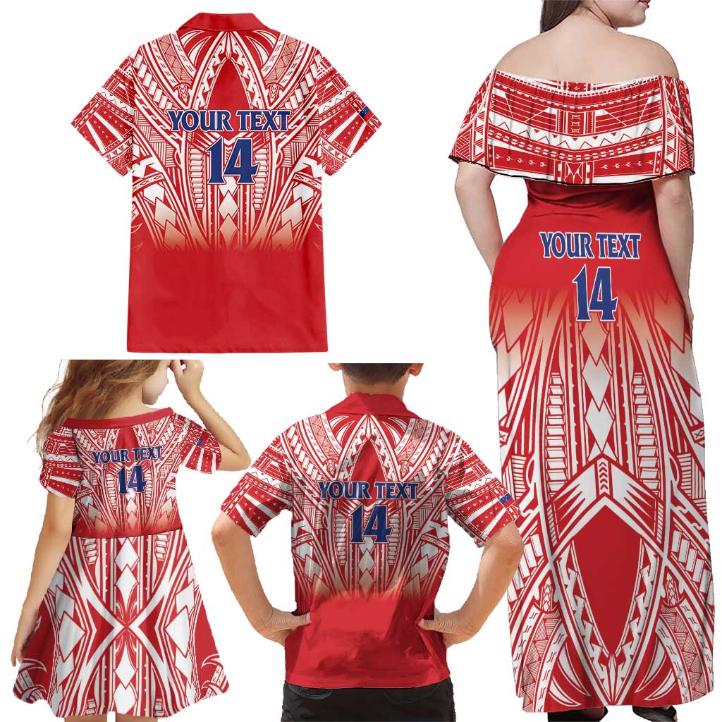 Toa Samoa Rugby Custom Family Matching Off Shoulder Maxi Dress and Hawaiian Shirt Samoa mo Samoa Polynesian Pacific Red - Polynesian Pride