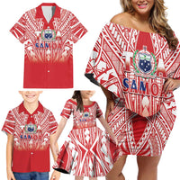 Toa Samoa Rugby Custom Family Matching Off Shoulder Short Dress and Hawaiian Shirt Samoa mo Samoa Polynesian Pacific Red - Polynesian Pride