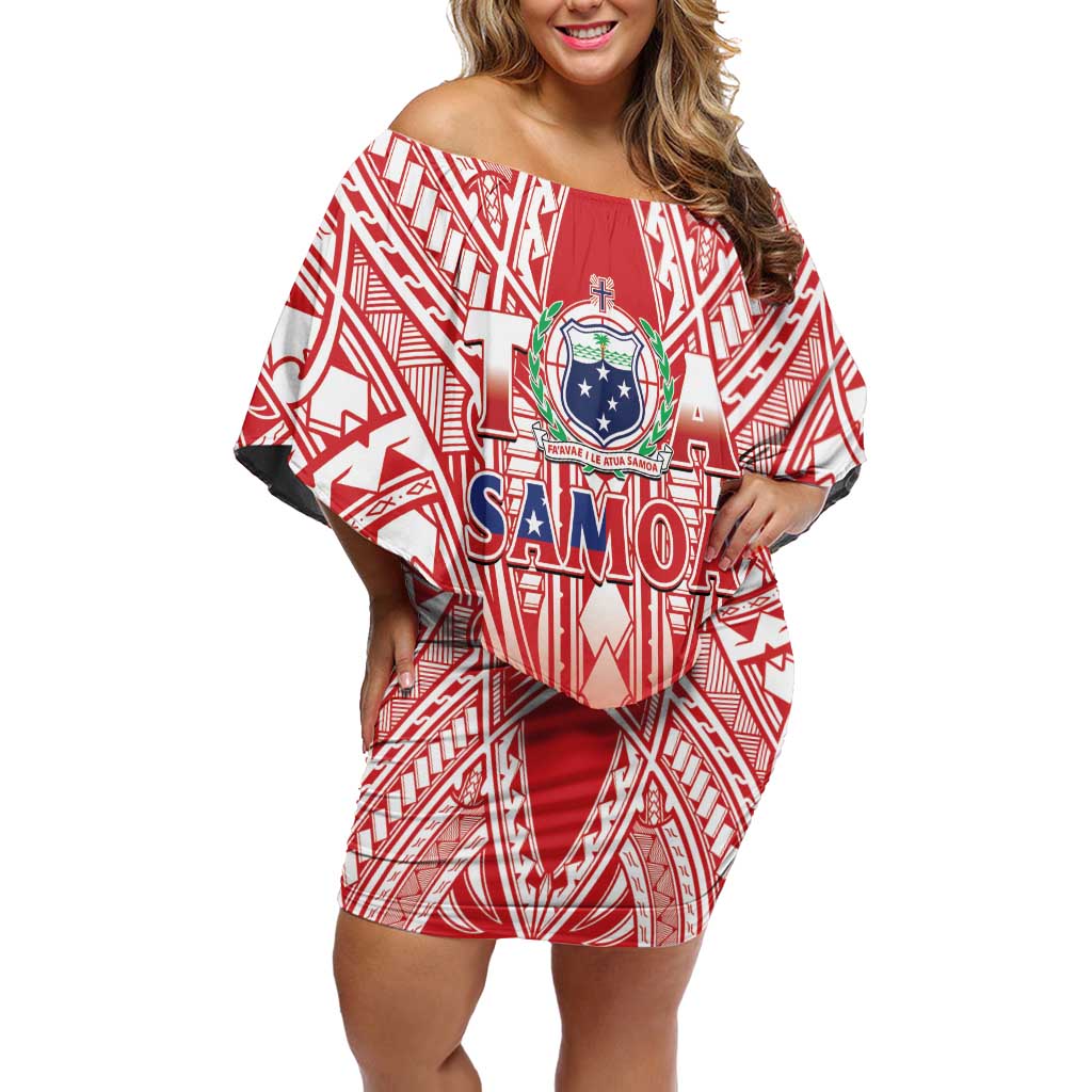 Toa Samoa Rugby Custom Family Matching Off Shoulder Short Dress and Hawaiian Shirt Samoa mo Samoa Polynesian Pacific Red - Polynesian Pride