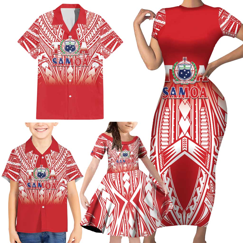 Toa Samoa Rugby Custom Family Matching Short Sleeve Bodycon Dress and Hawaiian Shirt Samoa mo Samoa Polynesian Pacific Red - Polynesian Pride