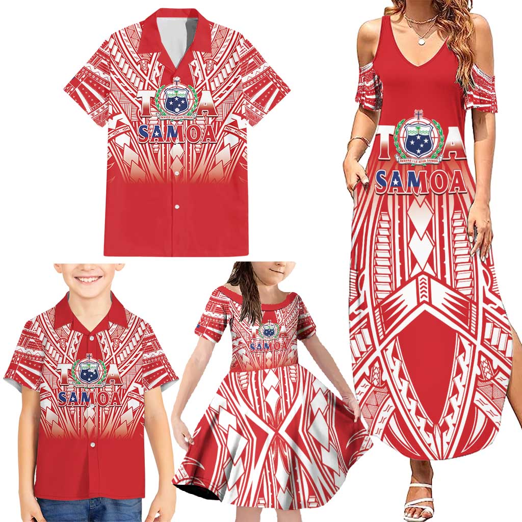 Toa Samoa Rugby Custom Family Matching Summer Maxi Dress and Hawaiian Shirt Samoa mo Samoa Polynesian Pacific Red - Polynesian Pride