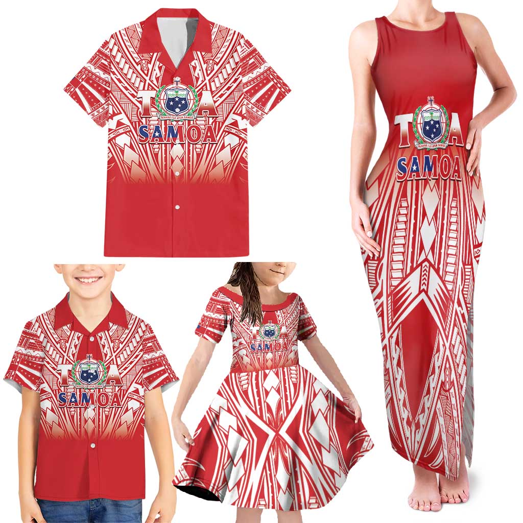Toa Samoa Rugby Custom Family Matching Tank Maxi Dress and Hawaiian Shirt Samoa mo Samoa Polynesian Pacific Red - Polynesian Pride