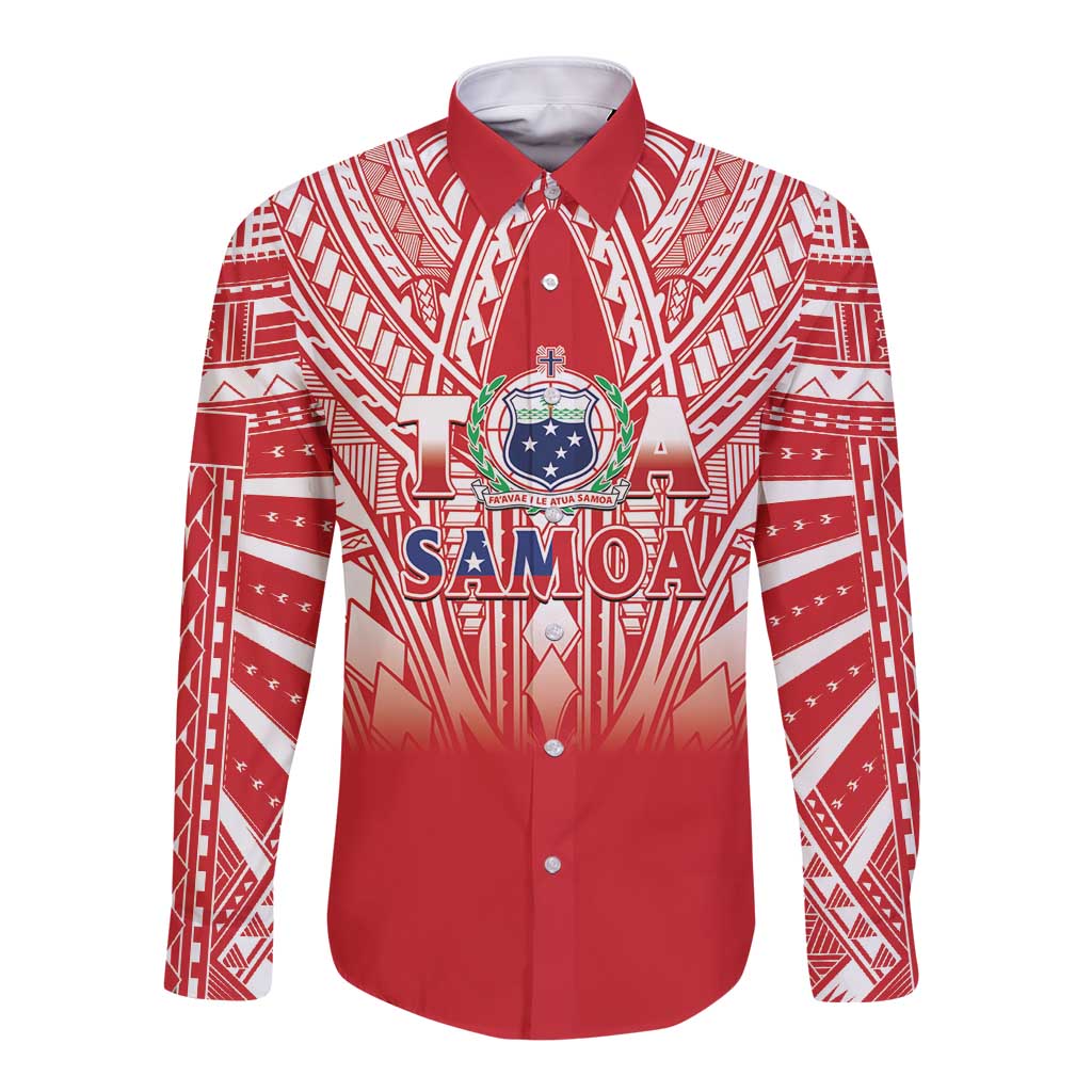 Toa Samoa Rugby Custom Long Sleeve Button Shirt Samoa mo Samoa Polynesian Pacific Red - Polynesian Pride