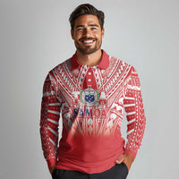 Toa Samoa Rugby Custom Long Sleeve Polo Shirt Samoa mo Samoa Polynesian Pacific Red - Polynesian Pride