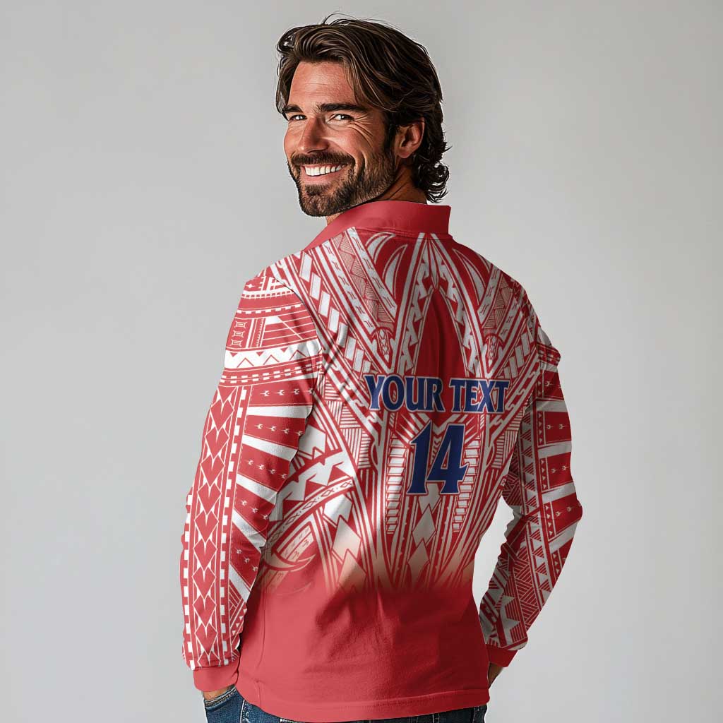 Toa Samoa Rugby Custom Long Sleeve Polo Shirt Samoa mo Samoa Polynesian Pacific Red - Polynesian Pride