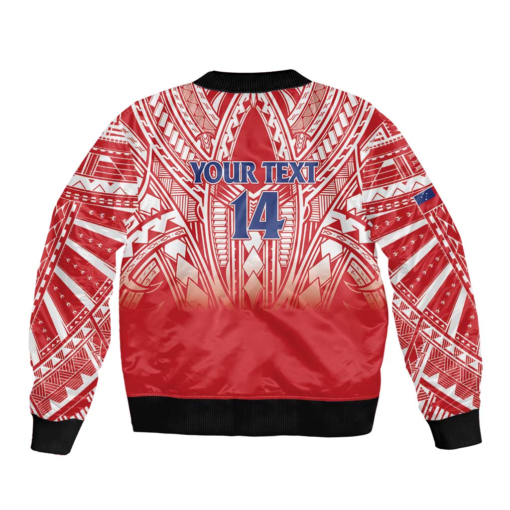 Toa Samoa Rugby Custom Sleeve Zip Bomber Jacket Samoa mo Samoa Polynesian Pacific Red - Polynesian Pride