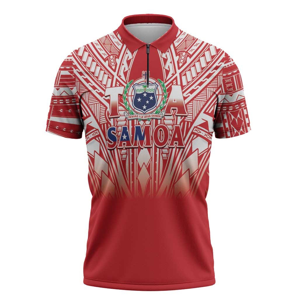 Toa Samoa Rugby Custom Zipper Polo Shirt Samoa mo Samoa Polynesian Pacific Red - Polynesian Pride