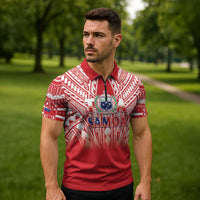 Toa Samoa Rugby Custom Zipper Polo Shirt Samoa mo Samoa Polynesian Pacific Red - Polynesian Pride