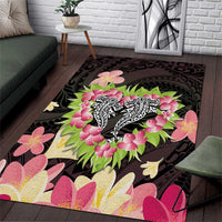 Polynesia Valentine's Day Area Rug Hammerhead Shark Plumeria With Polynesian Pattern