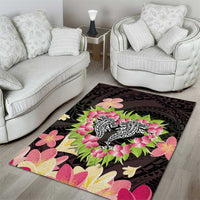 Polynesia Valentine's Day Area Rug Hammerhead Shark Plumeria With Polynesian Pattern