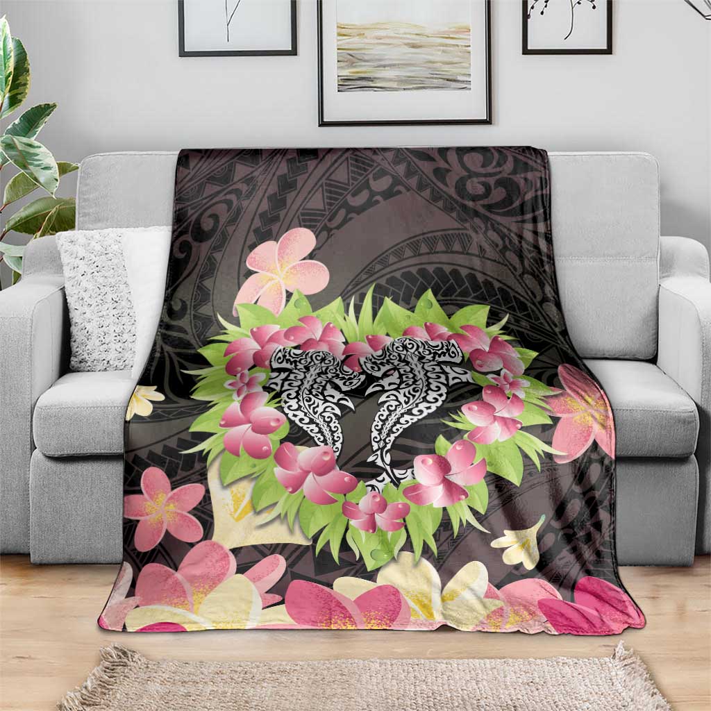 Polynesia Valentine's Day Blanket Hammerhead Shark Plumeria With Polynesian Pattern