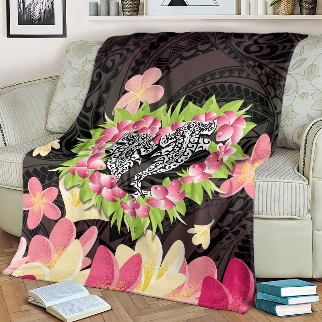 Polynesia Valentine's Day Blanket Hammerhead Shark Plumeria With Polynesian Pattern